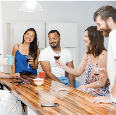 Residents sharing a meal together