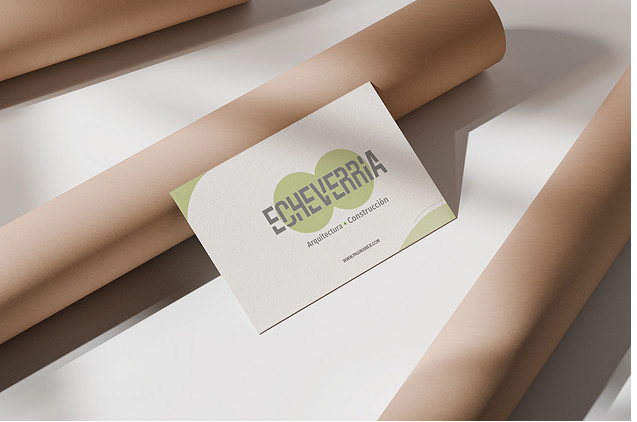 Echeverría business card on rolled plans