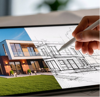 Architectural sketch being drawn on a tablet