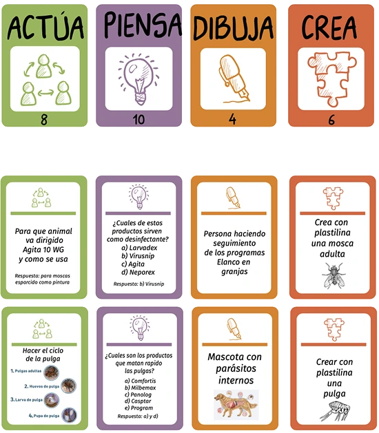 Actúa, Piensa, Dibuja and Crea game cards