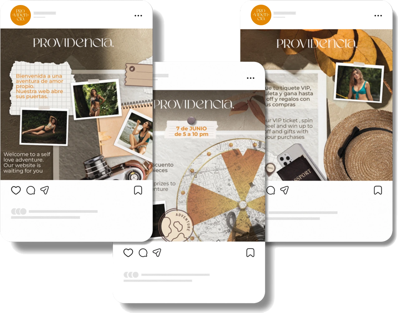 Providencia Instagram posts shown in three overlapping mockups