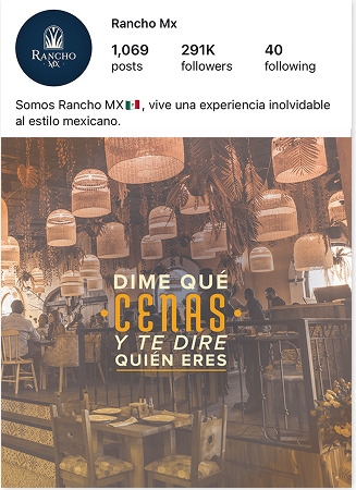 Rancho MX Instagram profile and Dime qué cenas y te diré quién eres post