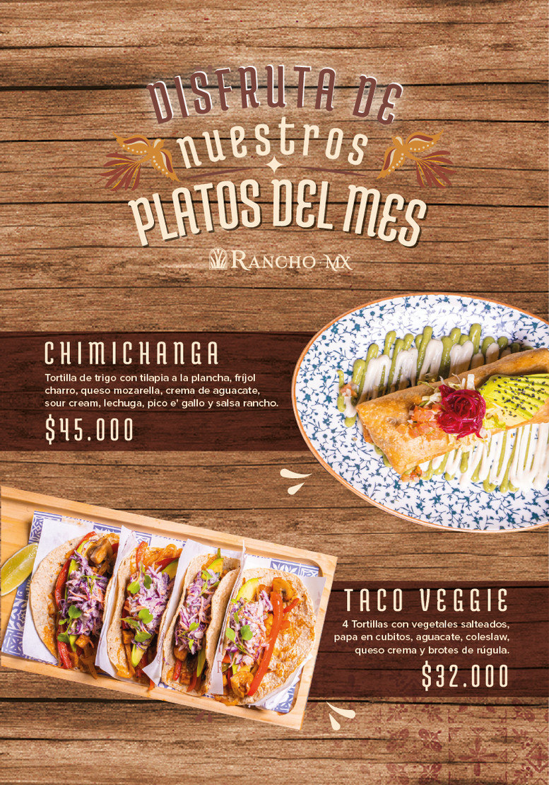 Platos del mes — Chimichanga y Taco Veggie