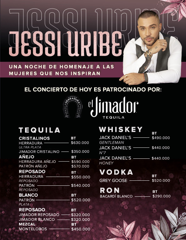 Jessi Uribe — carta de licores del concierto